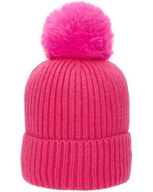 At Last Super Soft Chunky Cashmere Hat With Pom Pom In Hot Pink
