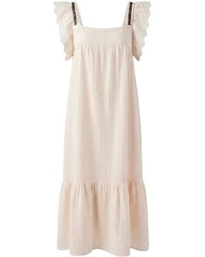 Lalipop Design Neutrals Soft Cream Muslin Ruffled Sleeve Midi Dress - Natural