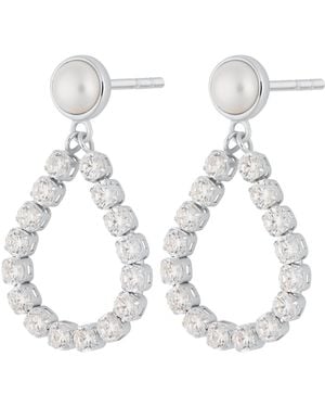 Scream Pretty Tennis & Pearl Teardrop Stud Earrings - White