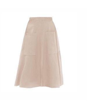 Haris Cotton Neutrals Wide Waistband Circle Linen Skirt With External Pockets Beach Sand - Natural