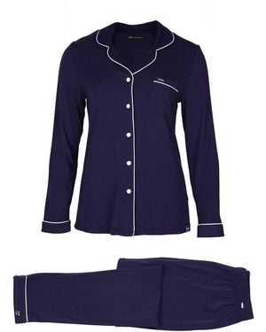 Pretty You London Bamboo Long Sleeved Trouser Pyjama Set - Blue