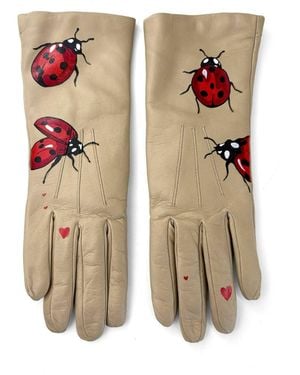 Maison Rubaiyat Neutrals Eveline Hand-Painted Nappa Leather Art Gloves – Ladybug - White
