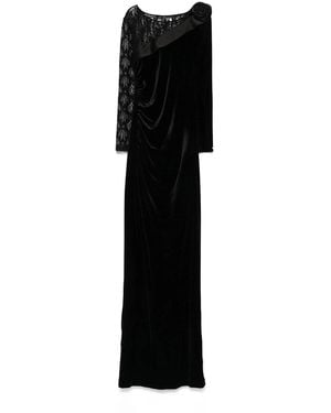 Nissa Lace-Trim Velvet Maxi Dress - Black