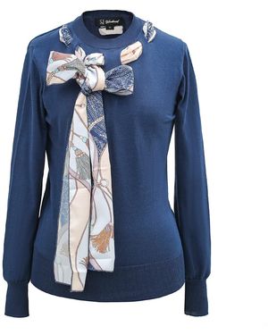 Smart and Joy Ascot-Tie Sweater - Blue