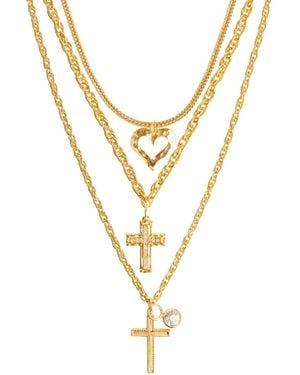 Caramel Vintage Jewellery Cross & Heart Necklace Set - Metallic