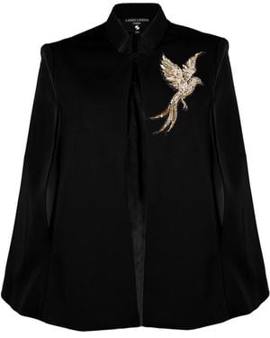Laines London Laines Couture Tailored Cape With Embellished Bird Of Paradise - Black