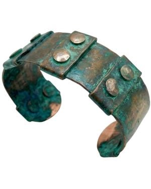 Anatoliacraft Vintage Copper Riveted Cuff Bracelet With Patina - Green