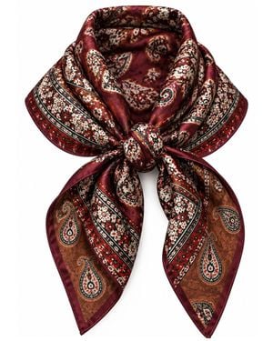 Luella Fashion Silk Viscose Scarf Printed Patterns Burgundy & Chocolate - Red