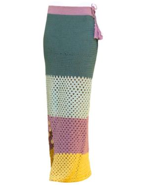 Tega Collective Samudram Colorblock Crochet Maxi Skirt - Green