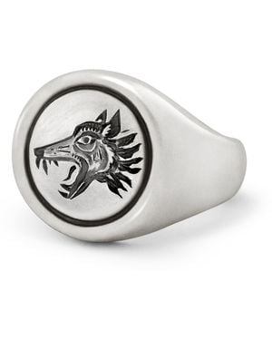 Snake Bones Wolf Signet Ring - Metallic