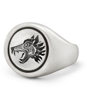 Snake Bones Wolf Signet Ring - Metallic