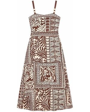 Yumi' Tile Print Maxi Dress With Bead Details - Natural