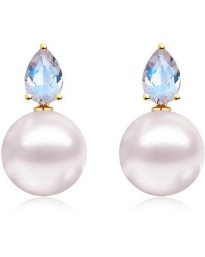 Kai Fine Jewelry Solid Natural Moonstone & Freshwater Pearl Venus Tears Convertible Earrings - Blue