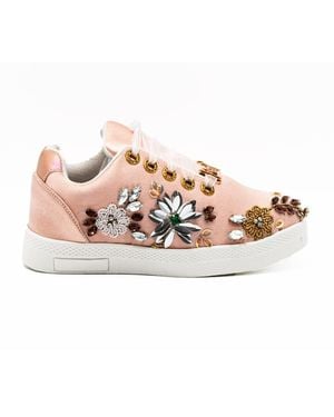 Rettrose Freya Luxury Nude Satin Handmade Embellished Tennis Shoe - Pink