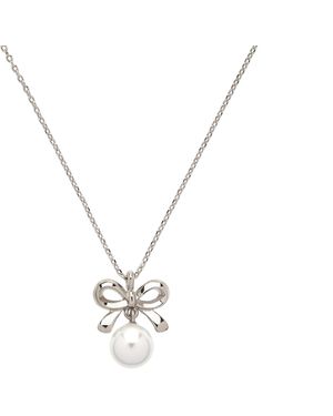 Emma Holland Jewellery Platinum Bow & Pearl Pendant - Metallic