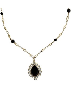 Farra Obsidian Gemstone Pendant Chain Necklace - Metallic