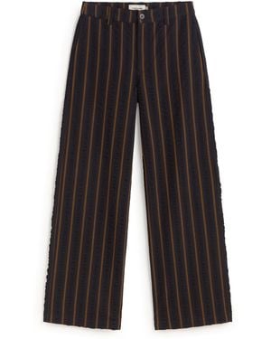 Thinking Mu Serena Striped Seersucker Straight Trousers - Blue