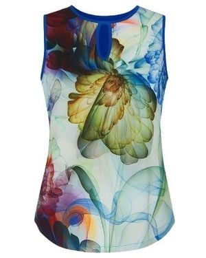 Conquista Royal Keyhole Detail Print Top - Blue