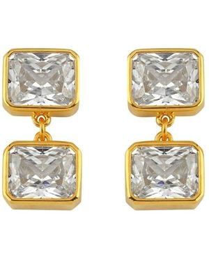 LINYA JEWELLERY Double Crystal Stone Dangle Earrings - Metallic
