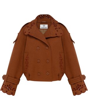 Annabo Desert Bloom Eyelet Cropped Wool Jacket - Brown