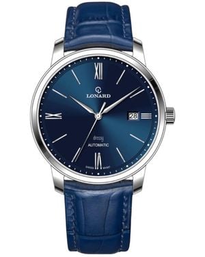 Lonard Watches Dressy Soleil Sellita Sw Automatic Movement Swiss Exposed Case Back - Blue