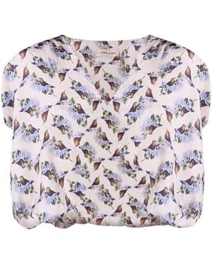 Traffic People Neutrals Hummingbird And Bird Print Whispers Cropped Top - Multicolor