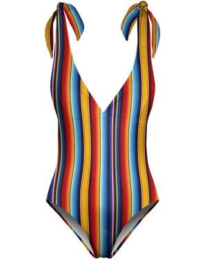 Aloha From Deer Mexican Stripes One Piece Swimsuit - Blue