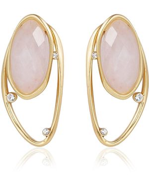 Rare Matters Jewelry Neutrals Double Style Rose Quartz Gem Earrings - Metallic