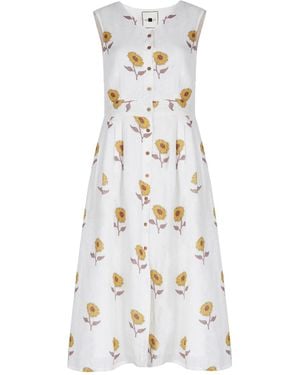 Em & Shi Sunflower Hand Block Dress - White