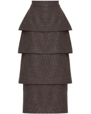 Julia Allert Tiered High Waist Midi Skirt- - Checked - Brown