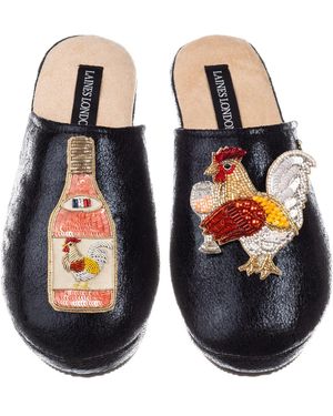 Laines London Softie Slippers With Chicken Wine Brooches - Orange