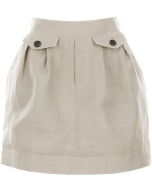Jana Coshè Neutrals Natural Linen Mini Skirt With Pleats And Pocket Flaps