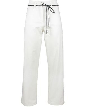 Lalipop Design Wide-Leg Cotton Trousers With Detachable Cord Belt - White