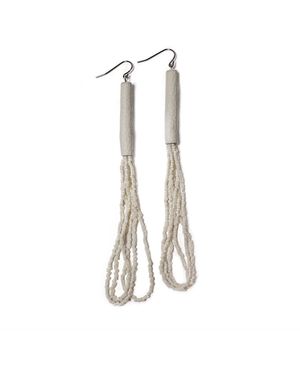 WAIWAI Palea Ivory Bead Leather Earrings - Metallic