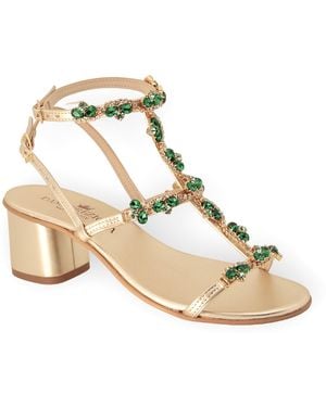 DAMAPREZIOSA Irina Sandal With Emerald Crystal Drops - Metallic