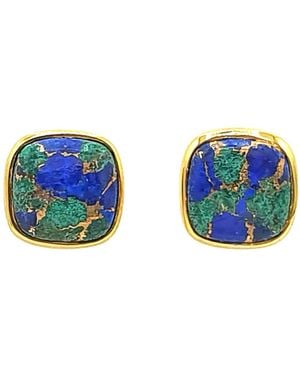 Harfi Vermeil Plated Azurite And Malachite Stud Earrings - Blue