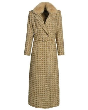 Hortons England Neutrals Long Tweed Coat - Natural