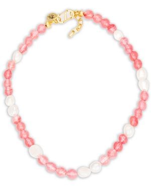 Kybele Studio Blush Radiance Necklace With Strawberry Quartz & Pearls - Pink