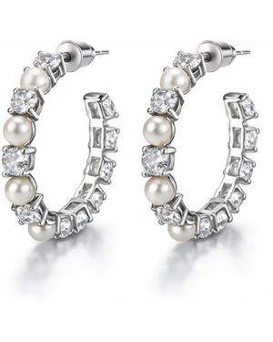 Maison De Gala Pearl & Crystal Hoop Earrings - Metallic