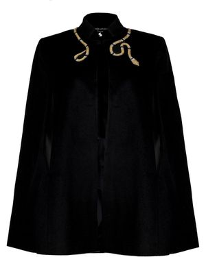 House of Laines London Laines Couture Wool Blend Cape With Embellished Wrap Around Snake - Black