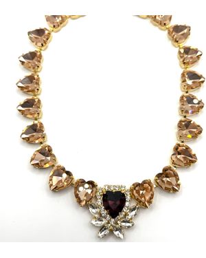 Achala Handcrafted Neutrals Darling Crystal Heart Shaped Statement Necklace - Metallic