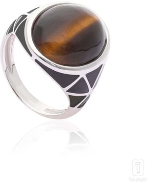 The Jewelz Wild Ember Natural Tiger's Eye Gemstone Ring - White