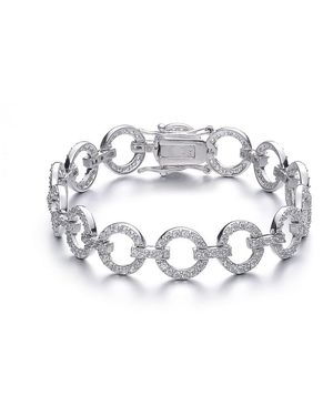 Genevive Jewelry Genevive Sterling Plated With Cubic Zirconia Circle Link Bracelet - Metallic