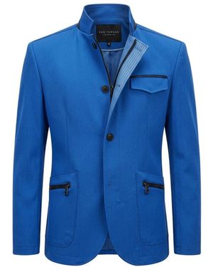 Ron Tomson Stand Collar Denim Blazer - Blue