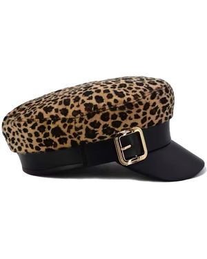 Chanel Joan Elkayam Leopard Print Buckled Baker Boy Hat - Black