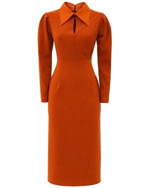 Julia Allert Long Sleeve Solid Formal Midi Dress – Terracotta - Orange