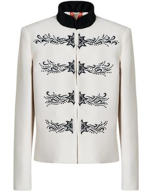 The Extreme Collection Tailored Military Blazer With Floral Embroidery - White