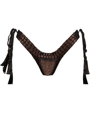 Luxsea Swimwear Maui Lurex Crochet Tie Side Bikini Bottoms - Brown