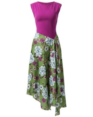 IZABELA MANDOIU Two-Tone Jersey Top Floral Midi Dress - Purple