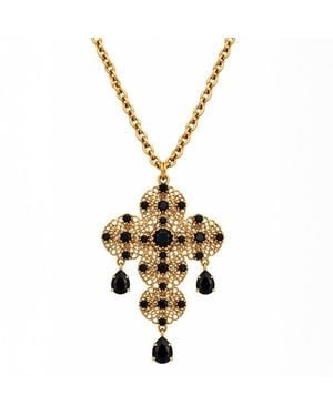 Vstyle Crystal Filigree Statement Cross Necklace - Metallic